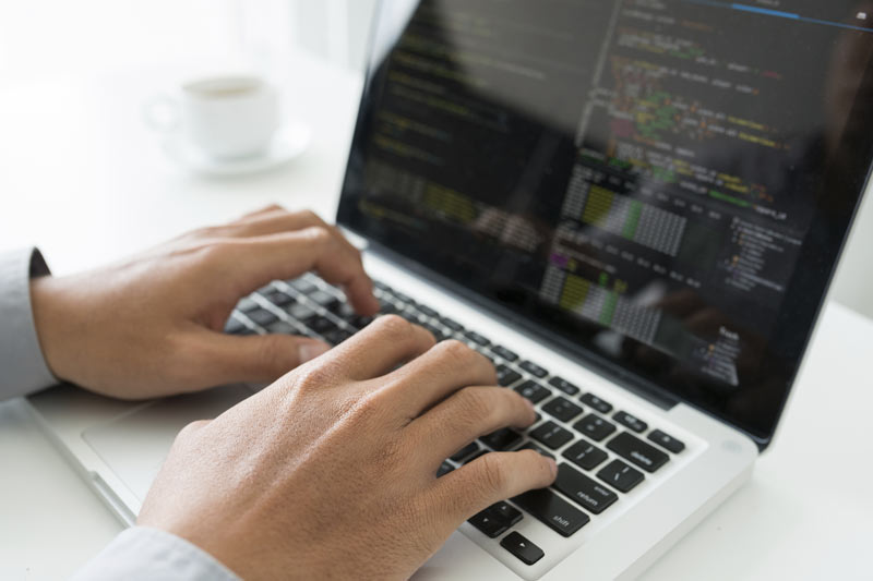D-Cipher software code development on a laptop