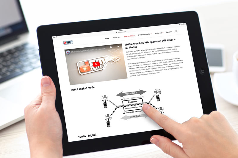 dPMR-Association website user on a tablet device